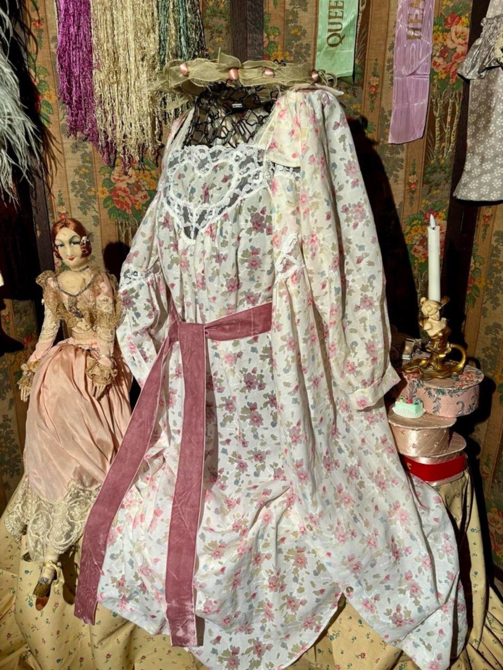 70s Semi-Sheer Floral Barbizon Nightgown & Robe Set, Labeled M, Fits M-L